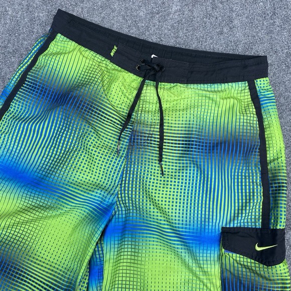 Nike Swim Trunks Mens Sz Med Green Blue Lined Board Shorts Bathing Suit Long - Picture 1 of 9